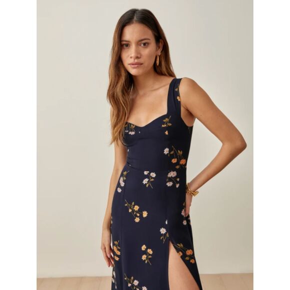 Reformation Fulton Midi Blue with Thigh Slit Size 6 - Picture 1 of 9